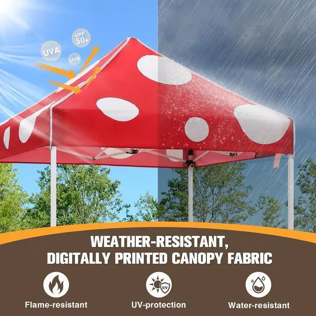 Alt view image 2 of 7 - 5x5 Pop Up Canopy Tent Instant Outdoor Canopy Easy Set-up Straight Leg Folding Shelter, Red Mushroom
