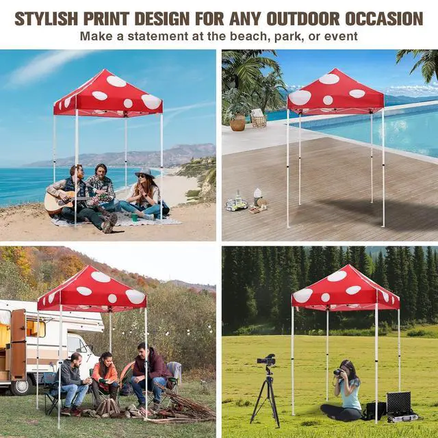 Alt view image 5 of 7 - 5x5 Pop Up Canopy Tent Instant Outdoor Canopy Easy Set-up Straight Leg Folding Shelter, Red Mushroom