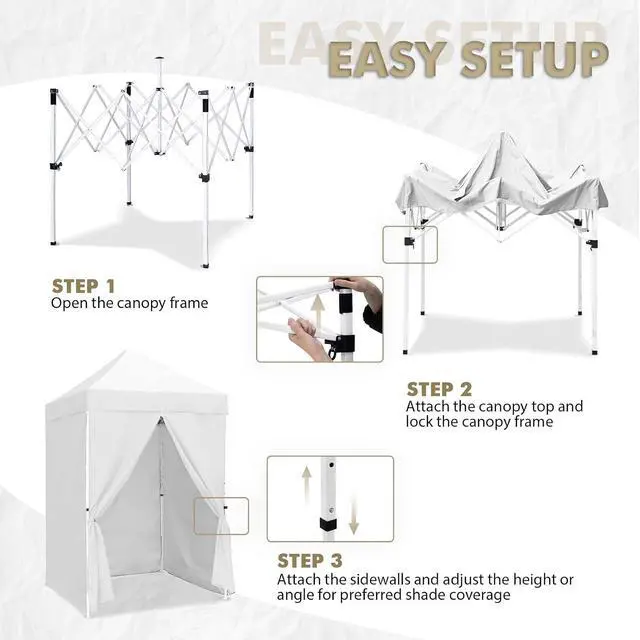 Alt view image 2 of 7 - 5x5 Instant Canopy with 4-Side Wall Panels, Small Pop up Portable Canopy Tent with Carry Bag, Light Weight Sun Shelter for Sports, Camping and Beach, White