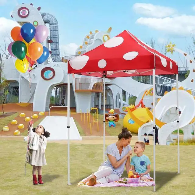 Alt view image 7 of 7 - 5x5 Pop Up Canopy Tent Instant Outdoor Canopy Easy Set-up Straight Leg Folding Shelter, Red Mushroom