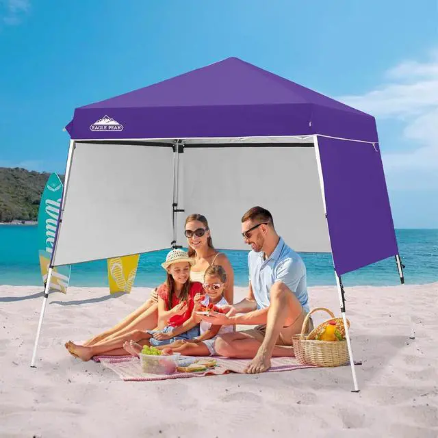 Alt view image 5 of 7 - Day Tripper 8x8 Aluminum Super-Lightweight Slant Leg Pop Up Canopy with 3 Removable Walls, Instant Outdoor Backpack Canopy Tent, Outside Beach Folding Sun Shelter, 8x8 Base 6x6 Top, Purple