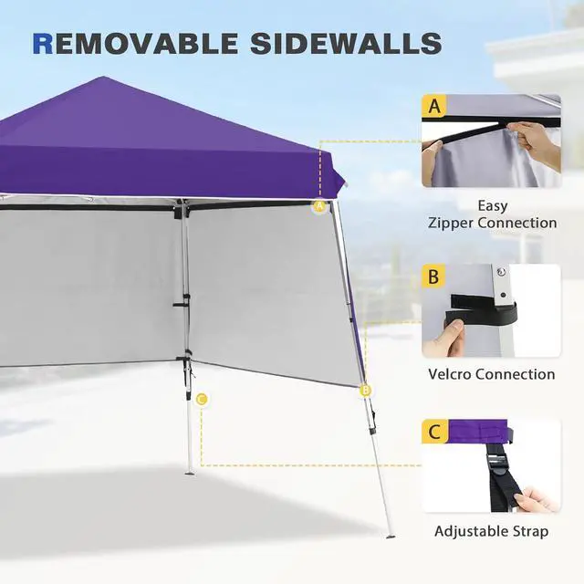 Alt view image 7 of 7 - Day Tripper 8x8 Aluminum Super-Lightweight Slant Leg Pop Up Canopy with 3 Removable Walls, Instant Outdoor Backpack Canopy Tent, Outside Beach Folding Sun Shelter, 8x8 Base 6x6 Top, Purple