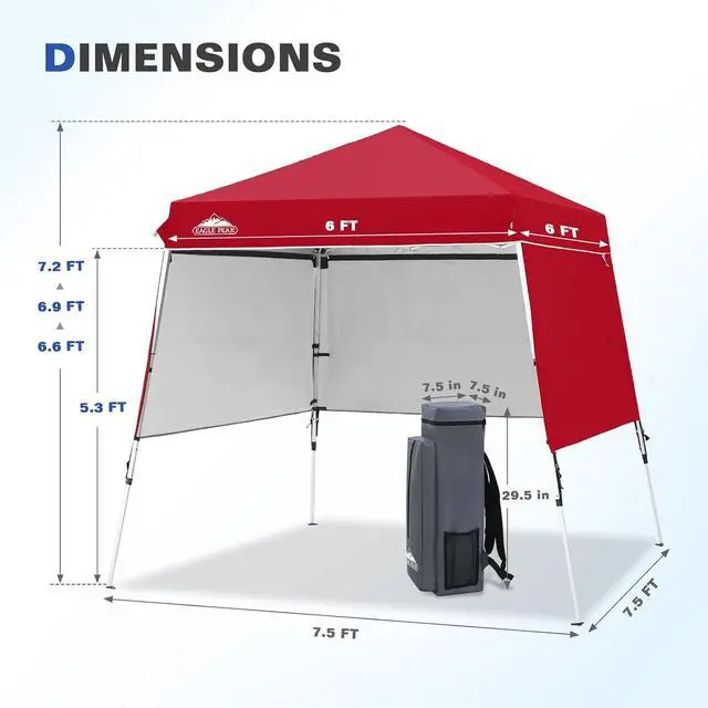 Alt view image 3 of 7 - Day Tripper 8x8 Aluminum Super-Lightweight Slant Leg Pop Up Canopy with 3 Removable Walls, Instant Outdoor Backpack Canopy Tent, Outside Beach Folding Sun Shelter, 8x8 Base 6x6 Top, Red