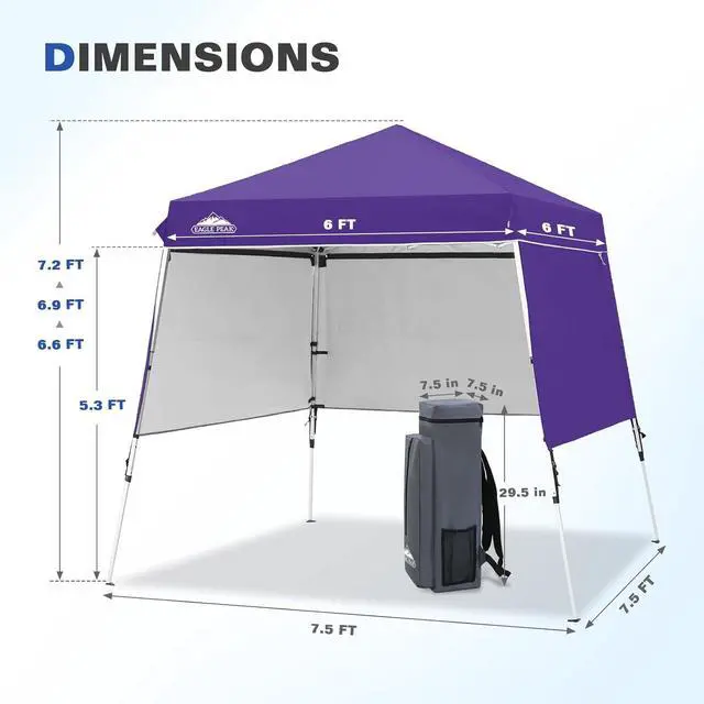 Alt view image 3 of 7 - Day Tripper 8x8 Aluminum Super-Lightweight Slant Leg Pop Up Canopy with 3 Removable Walls, Instant Outdoor Backpack Canopy Tent, Outside Beach Folding Sun Shelter, 8x8 Base 6x6 Top, Purple