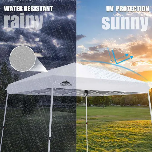 Alt view image 5 of 7 - 10x10 Slant Leg Outside Pop Up Canopy, Instant Outdoor Canopy Tent, 8x8 Top 10x10 Base Sun Shelter with Wheeled Carry Bag, Ropes and Stakes, White