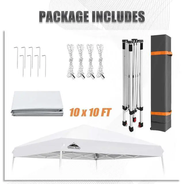 Alt view image 7 of 7 - 10x10 Slant Leg Outside Pop Up Canopy, Instant Outdoor Canopy Tent, 8x8 Top 10x10 Base Sun Shelter with Wheeled Carry Bag, Ropes and Stakes, White