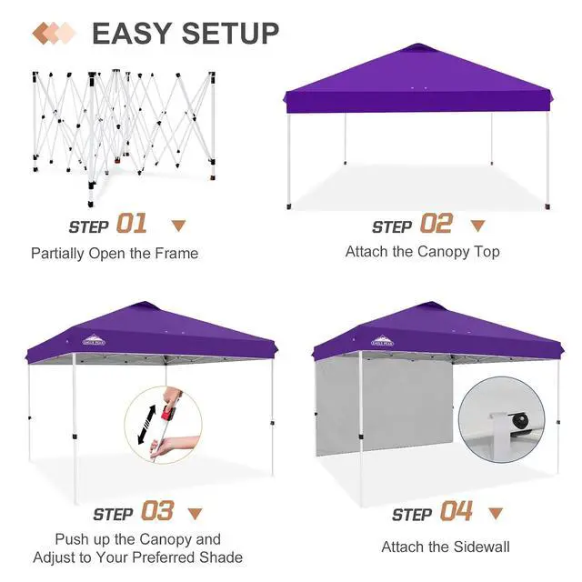 Alt view image 7 of 7 - Commercial Canopy 12x12 Pop Up Canopy Tent with 1 Sidewall, Easy Setup Heavy Duty Instant Event Shelter for Vendors & Markets, Outdoor Sun Shade, Purple