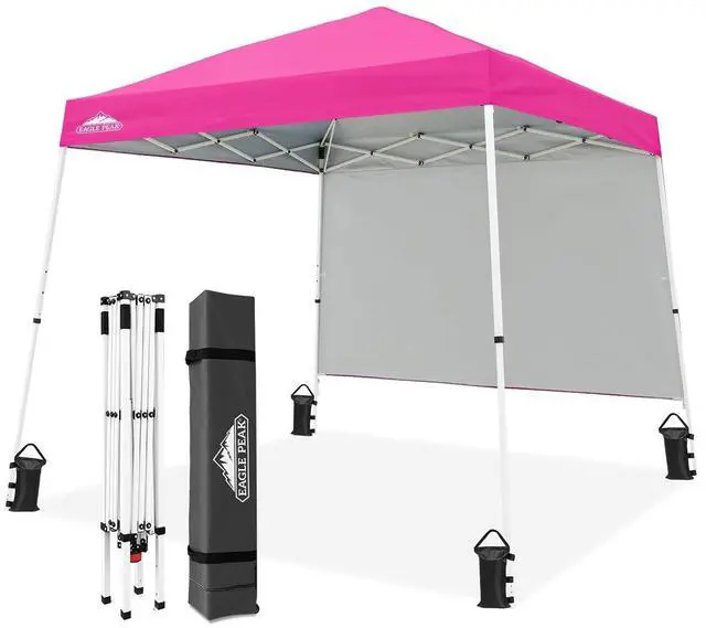 Main image of 10x10 Pop Up Canopy Tent with Sidewall, Compact, Portable Slant Leg Instant Sun Shelter for Beach, Sports, & Camping, 10x10 Base 8x8 Top, Pink