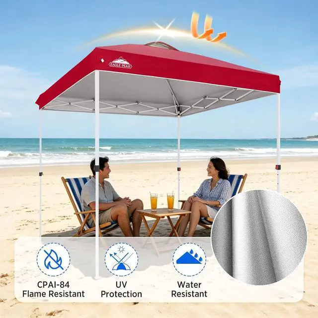 Alt view image 2 of 7 - Pop Up Canopy Tent with Wheeled Carry Bag, 8 Stakes, 4 Ropes, Easy Set Up Tent Canopy, 8x8 ft, Red