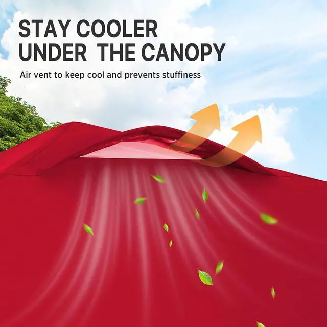 Alt view image 7 of 7 - Pop Up Canopy Tent with Wheeled Carry Bag, 8 Stakes, 4 Ropes, Easy Set Up Tent Canopy, 8x8 ft, Red