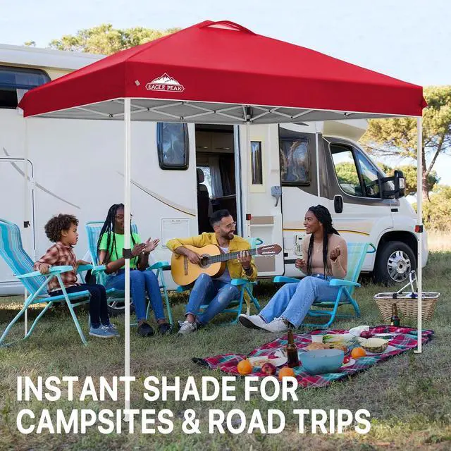 Alt view image 5 of 7 - Pop Up Canopy Tent with Wheeled Carry Bag, 8 Stakes, 4 Ropes, Easy Set Up Tent Canopy, 8x8 ft, Red