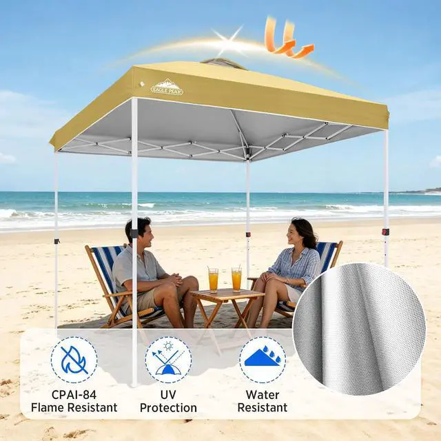 Alt view image 2 of 7 - Pop Up Canopy Tent with Wheeled Carry Bag, 8 Stakes, 4 Ropes, Easy Set Up Tent Canopy, 8x8 ft, Beige