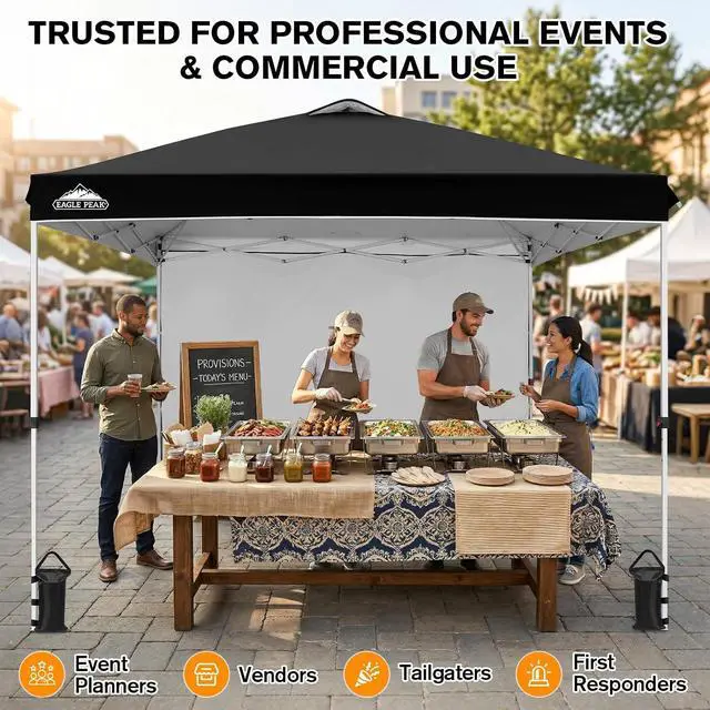 Alt view image 5 of 7 - Commercial Canopy 10x10 Pop Up Canopy Tent with 1 Sidewall, Easy Setup Heavy Duty Instant Event Shelter for Vendors & Markets, Outdoor Sun Shade, Black