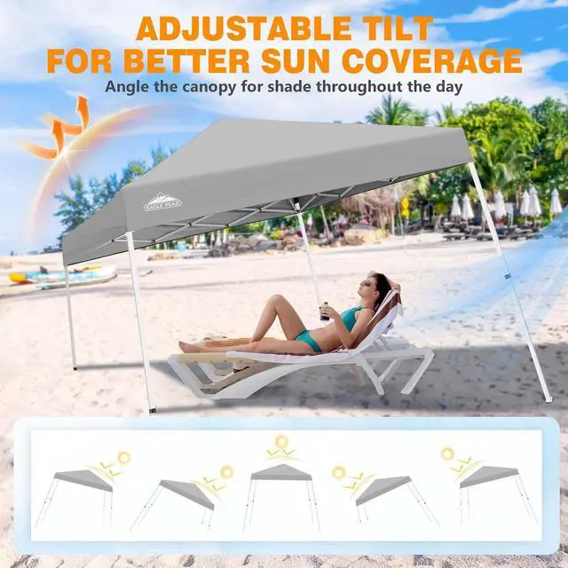 Alt view image 7 of 7 - 10x10 Slant Leg Pop-up Canopy Tent Easy One Person Setup Instant Outdoor Beach Canopy Folding Portable Sports Shelter 10x10 Base 8x8 Top (Light Gray)
