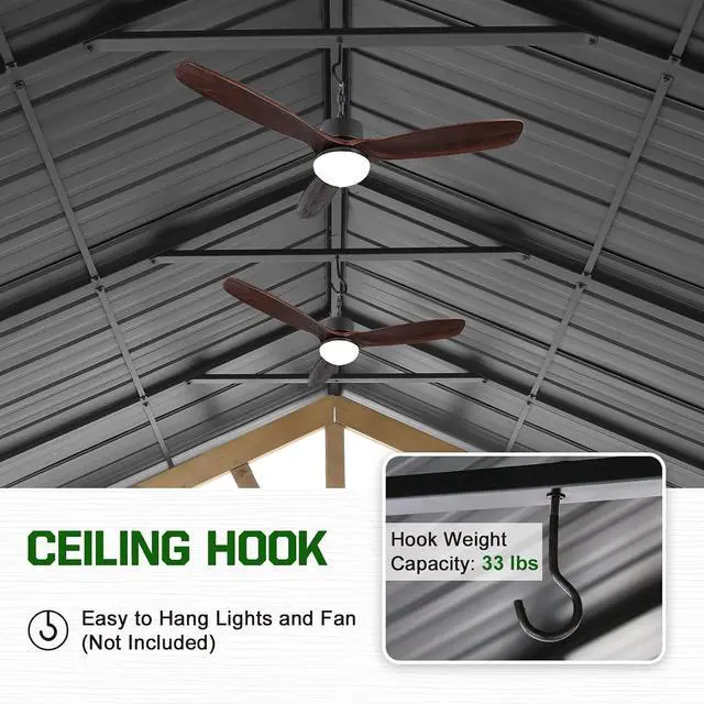 Alt view image 6 of 7 - 13x15 Hardtop Gazebo, Exposed Beam A-Frame Gazebo, Galvanized Steel Gable Roof with Cedar Wood Frame, Outdoor Pavilion for Patio, Deck, Lawn and Garden, Natural Wood/Black