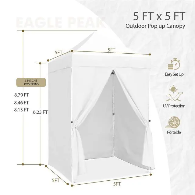 Alt view image 3 of 7 - 5x5 Instant Canopy with 4-Side Wall Panels, Small Pop up Portable Canopy Tent with Carry Bag, Light Weight Sun Shelter for Sports, Camping and Beach, White