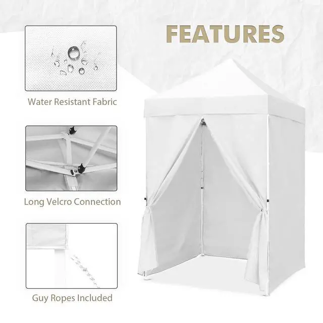 Alt view image 4 of 7 - 5x5 Instant Canopy with 4-Side Wall Panels, Small Pop up Portable Canopy Tent with Carry Bag, Light Weight Sun Shelter for Sports, Camping and Beach, White