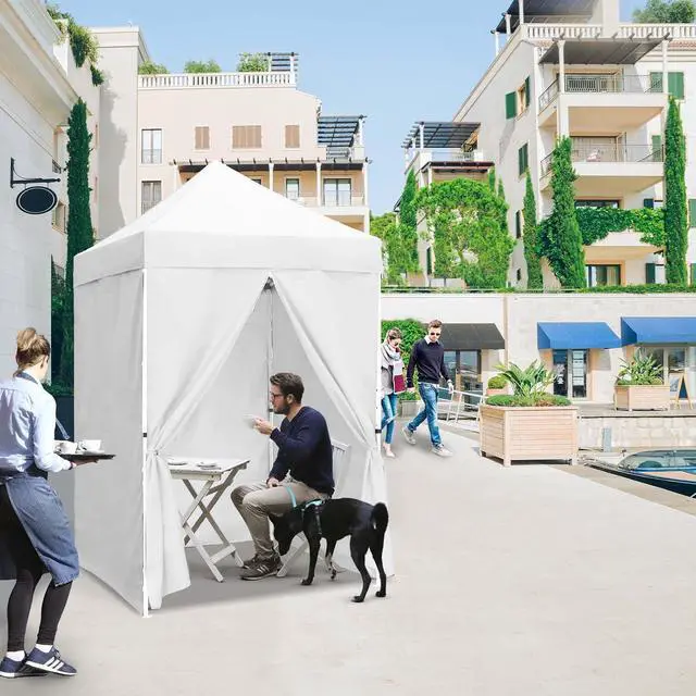 Alt view image 5 of 7 - 5x5 Instant Canopy with 4-Side Wall Panels, Small Pop up Portable Canopy Tent with Carry Bag, Light Weight Sun Shelter for Sports, Camping and Beach, White