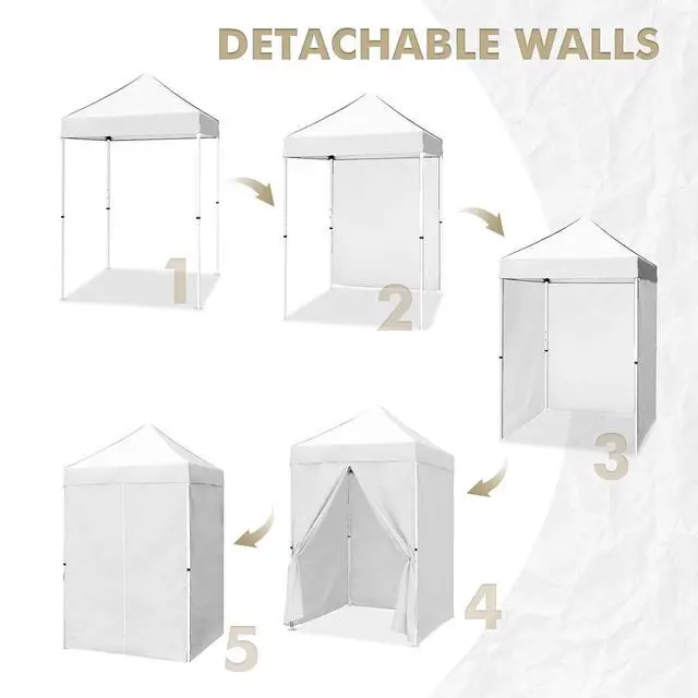Alt view image 7 of 7 - 5x5 Instant Canopy with 4-Side Wall Panels, Small Pop up Portable Canopy Tent with Carry Bag, Light Weight Sun Shelter for Sports, Camping and Beach, White