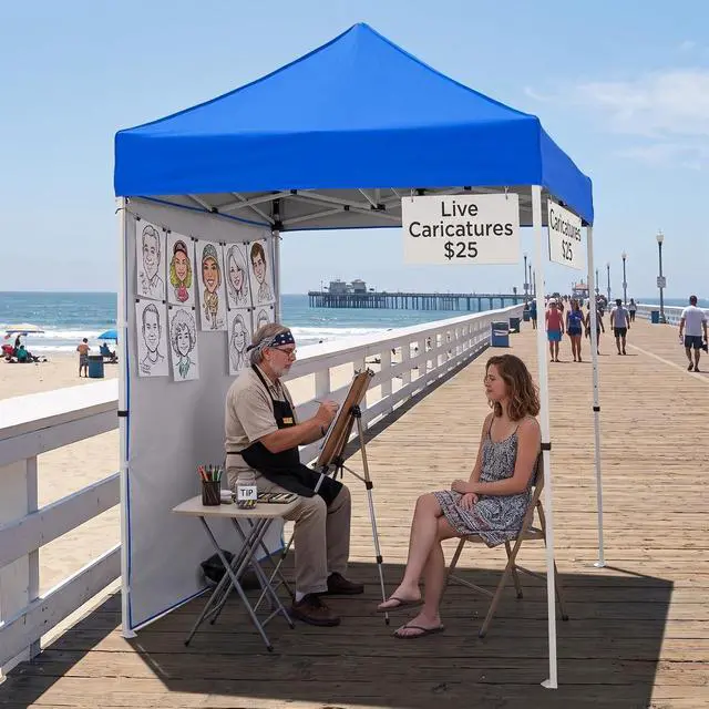 Alt view image 5 of 7 - Pop up Canopy 5x5, Outdoor Portable Canopy Tent with One Removable Sunwall, Carry Bag Included, Blue