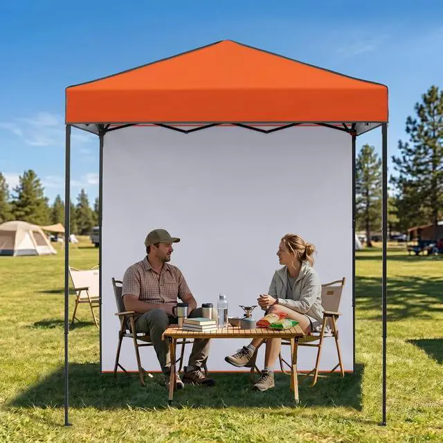 Alt view image 7 of 7 - 6x4 Instant Pop Up Canopy Tent with 1 Side Wall Panel, Straight Leg Sun Shelter, Portable Canopy with Carry Bag for Camping, Beach & Sports, Orange