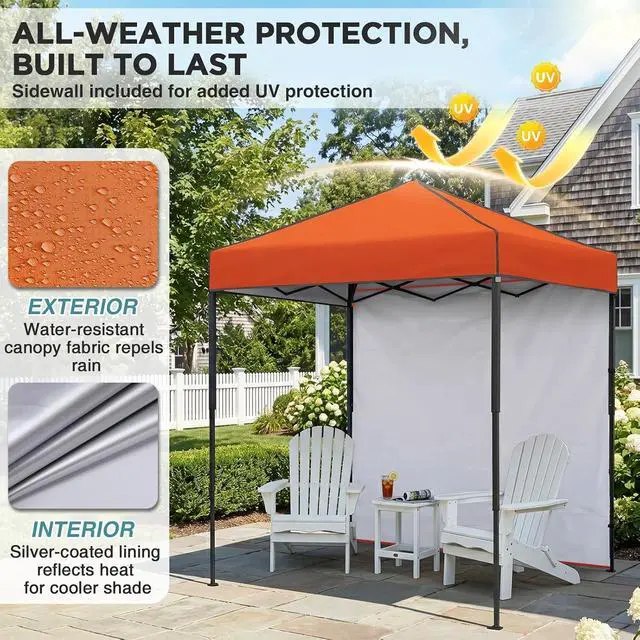 Alt view image 4 of 7 - 6x4 Instant Pop Up Canopy Tent with 1 Side Wall Panel, Straight Leg Sun Shelter, Portable Canopy with Carry Bag for Camping, Beach & Sports, Orange
