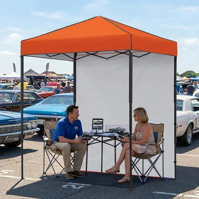 Alt view image 5 of 7 - 6x4 Instant Pop Up Canopy Tent with 1 Side Wall Panel, Straight Leg Sun Shelter, Portable Canopy with Carry Bag for Camping, Beach & Sports, Orange