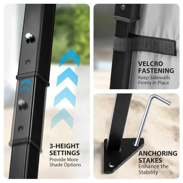 Alt view image 7 of 7 - 8x8 Pop Up Canopy Tent with Sidewall, Compact, Portable Slant Leg Instant Sun Shelter for Beach, Sports, & Camping, 8x8 Base 6x6 Top, Turquoise