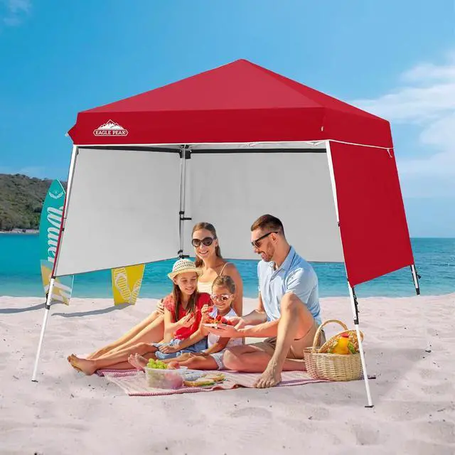 Alt view image 5 of 7 - Day Tripper 8x8 Aluminum Super-Lightweight Slant Leg Pop Up Canopy with 3 Removable Walls, Instant Outdoor Backpack Canopy Tent, Outside Beach Folding Sun Shelter, 8x8 Base 6x6 Top, Red