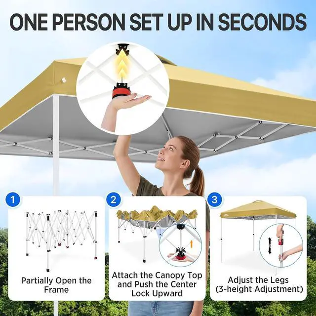 Alt view image 4 of 7 - Pop Up Canopy Tent with Wheeled Carry Bag, 8 Stakes, 4 Ropes, Easy Set Up Tent Canopy, 8x8 ft, Beige