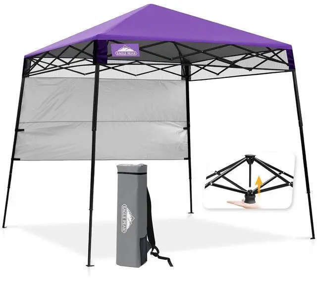 Main image of 8x8 Pop Up Canopy Tent with Sidewall, Compact, Portable Slant Leg Instant Sun Shelter for Beach, Sports, & Camping, 8x8 Base 6x6 Top, Purple