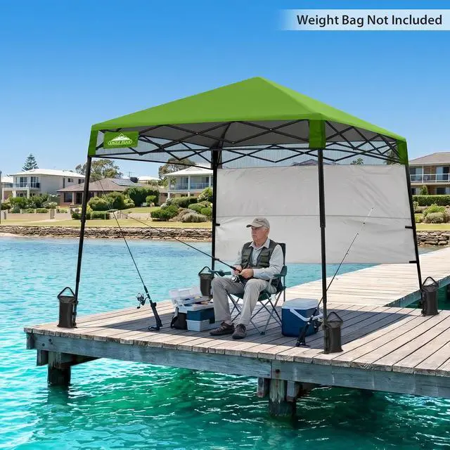 Alt view image 7 of 7 - 8x8 Pop Up Canopy Tent with Sidewall, Compact, Portable Slant Leg Instant Sun Shelter for Beach, Sports, & Camping, 8x8 Base 6x6 Top, Grass Green
