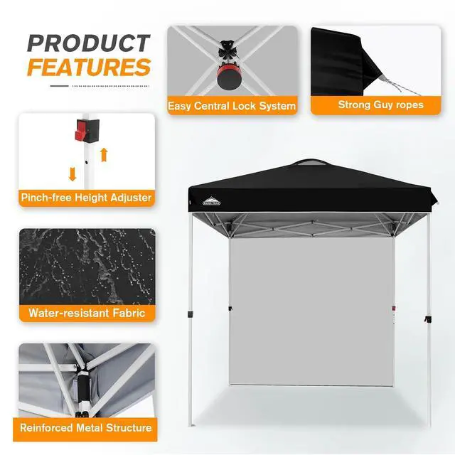 Alt view image 6 of 7 - Commercial Canopy 6.6x6.6 Pop Up Canopy Tent with 1 Sidewall, Easy Setup Heavy Duty Instant Event Shelter for Vendors & Markets, Outdoor Sun Shade, Black