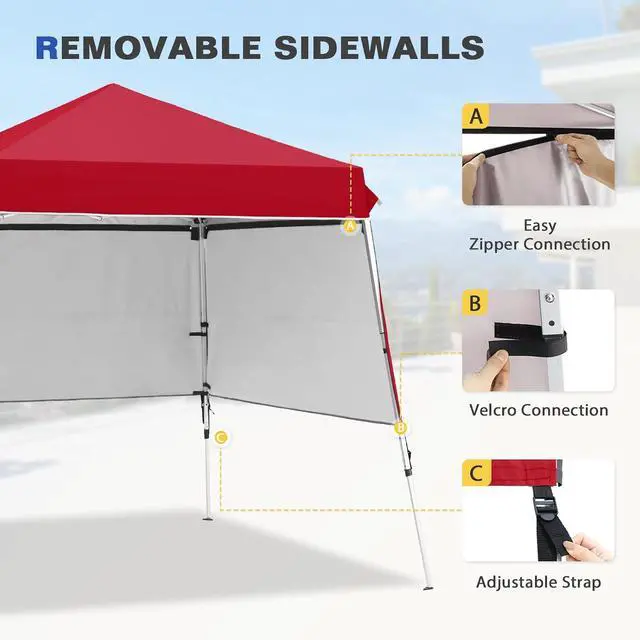 Alt view image 7 of 7 - Day Tripper 8x8 Aluminum Super-Lightweight Slant Leg Pop Up Canopy with 3 Removable Walls, Instant Outdoor Backpack Canopy Tent, Outside Beach Folding Sun Shelter, 8x8 Base 6x6 Top, Red