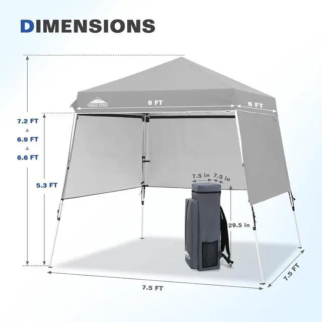 Alt view image 3 of 7 - Day Tripper 8x8 Aluminum Super-Lightweight Pop Up Canopy with 3 Removable Walls, Instant Outdoor Backpack Canopy Tent, Outside Beach Folding Sun Shelter, 8x8 Base 6x6 Top, Light Gray
