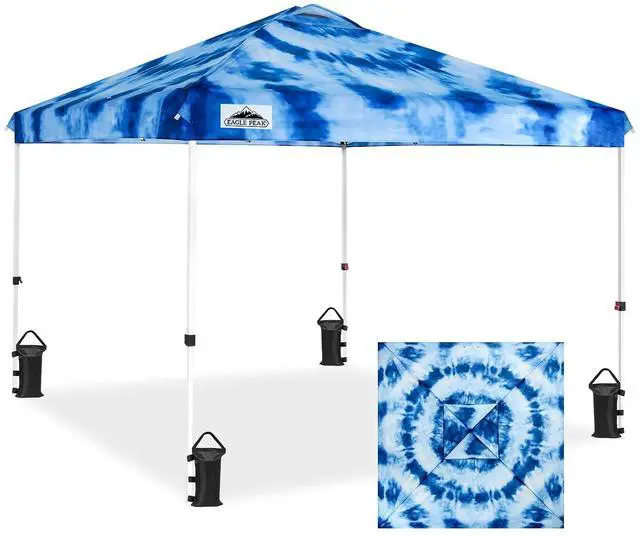 Main image of Pop Up Canopy Tent with Wheeled Carry Bag, 8 Stakes, 4 Ropes, 4 Weight Bags, Easy Set Up Tent Canopy, 10x10 ft, 100sqft of Shade, Tie Dye Blue