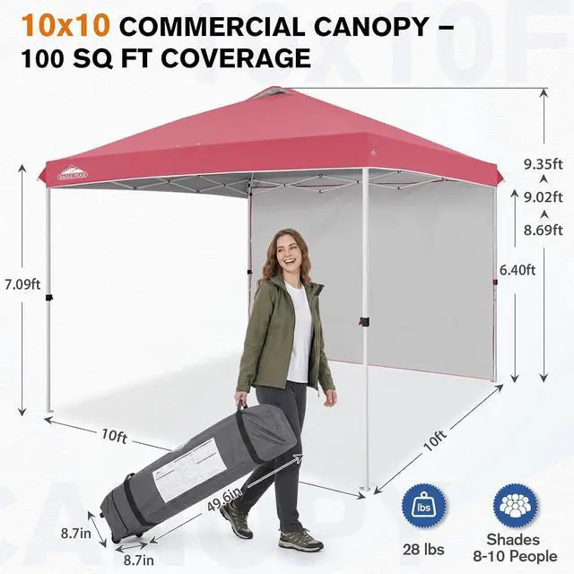 Alt view image 3 of 7 - Commercial Canopy 10x10 Pop Up Canopy Tent with 1 Sidewall, Easy Setup Heavy Duty Instant Event Shelter for Vendors & Markets, Outdoor Sun Shade, Peach Pink