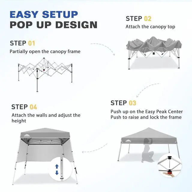 Alt view image 6 of 7 - Day Tripper 8x8 Aluminum Super-Lightweight Pop Up Canopy with 3 Removable Walls, Instant Outdoor Backpack Canopy Tent, Outside Beach Folding Sun Shelter, 8x8 Base 6x6 Top, Light Gray