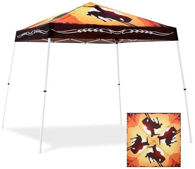 Main image of 10x10 Slant Leg Pop-up Canopy Tent Easy One Person Setup Instant Outdoor Beach Canopy Folding Portable Sports Shelter 10x10 Base 8x8 Top (Cowboy)