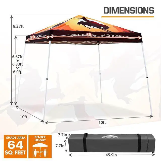 Alt view image 3 of 7 - 10x10 Slant Leg Pop-up Canopy Tent Easy One Person Setup Instant Outdoor Beach Canopy Folding Portable Sports Shelter 10x10 Base 8x8 Top (Cowboy)