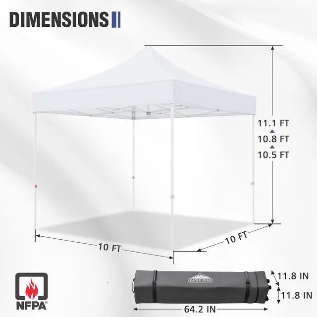 Alt view image 3 of 7 - 10x10 Commercial Canopy with High Peak, Pop Up Canopy Tent with Reinforced Frame, Easy Setup for Vendor Events, Markets, and Tradeshows, White