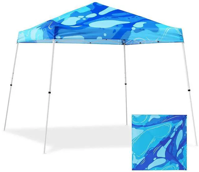 Main image of 10x10 Slant Leg Pop-up Canopy Tent Easy One Person Setup Instant Outdoor Beach Canopy Folding Portable Sports Shelter 10x10 Base 8x8 Top (Blue Abstract)