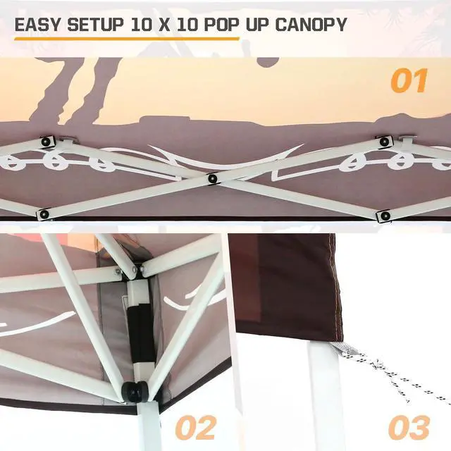 Alt view image 7 of 7 - 10x10 Slant Leg Pop-up Canopy Tent Easy One Person Setup Instant Outdoor Beach Canopy Folding Portable Sports Shelter 10x10 Base 8x8 Top (Cowboy)