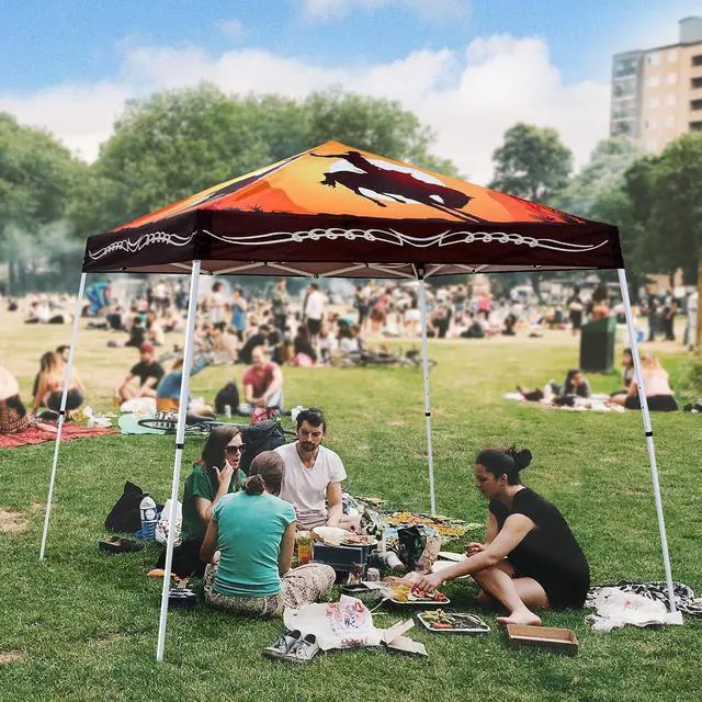 Alt view image 5 of 7 - 10x10 Slant Leg Pop-up Canopy Tent Easy One Person Setup Instant Outdoor Beach Canopy Folding Portable Sports Shelter 10x10 Base 8x8 Top (Cowboy)
