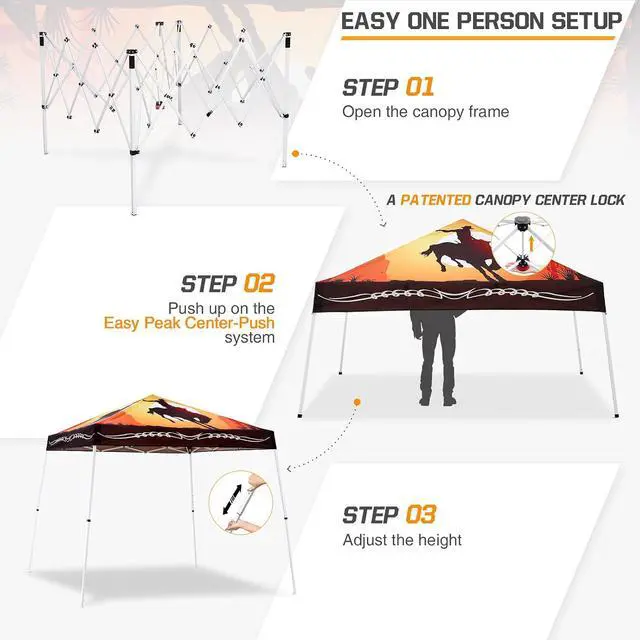 Alt view image 2 of 7 - 10x10 Slant Leg Pop-up Canopy Tent Easy One Person Setup Instant Outdoor Beach Canopy Folding Portable Sports Shelter 10x10 Base 8x8 Top (Cowboy)