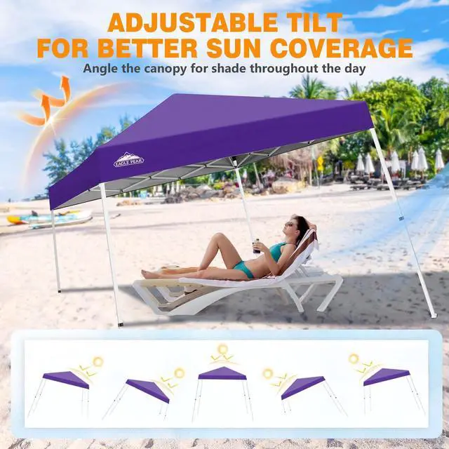 Alt view image 7 of 7 - 10x10 Slant Leg Pop-up Canopy Tent Easy One Person Setup Instant Outdoor Beach Canopy Folding Portable Sports Shelter 10x10 Base 8x8 Top (Purple)