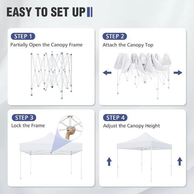Alt view image 7 of 7 - 10x10 Commercial Canopy with High Peak, Pop Up Canopy Tent with Reinforced Frame, Easy Setup for Vendor Events, Markets, and Tradeshows, White
