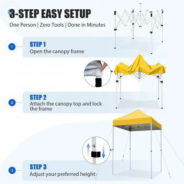 Alt view image 7 of 7 - 5x5 Pop Up Canopy Tent Instant Outdoor Canopy Easy Set-up Straight Leg Folding Shelter, Yellow