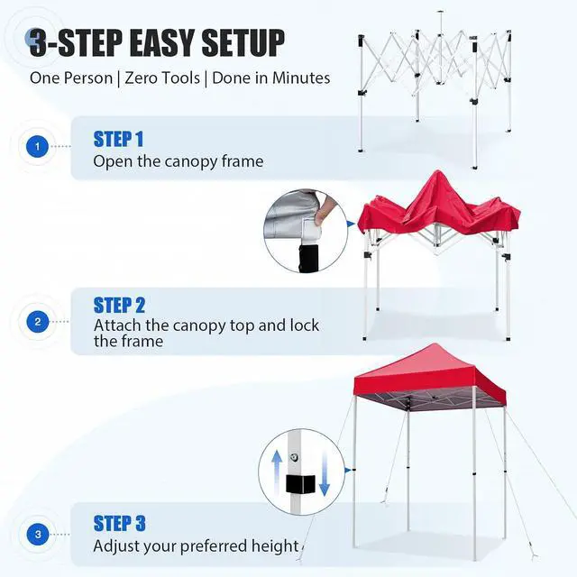 Alt view image 7 of 7 - 5x5 Pop Up Canopy Tent Instant Outdoor Canopy Easy Set-up Straight Leg Folding Shelter, Red