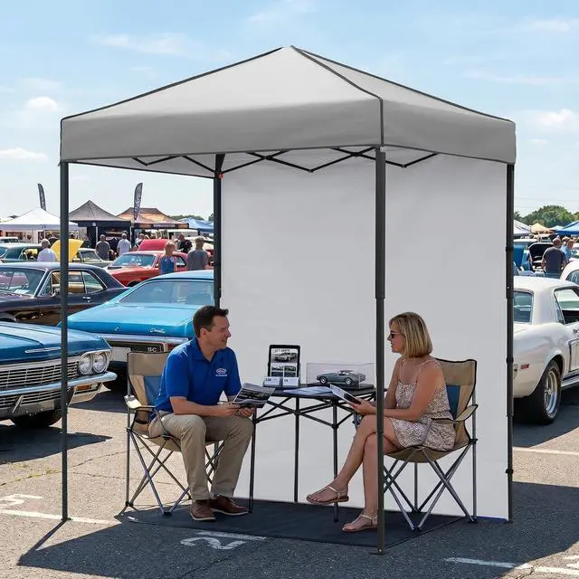 Alt view image 5 of 7 - 6x4 Instant Pop Up Canopy Tent with 1 Side Wall Panel, Straight Leg Sun Shelter, Portable Canopy with Carry Bag for Camping, Beach & Sports, Gray